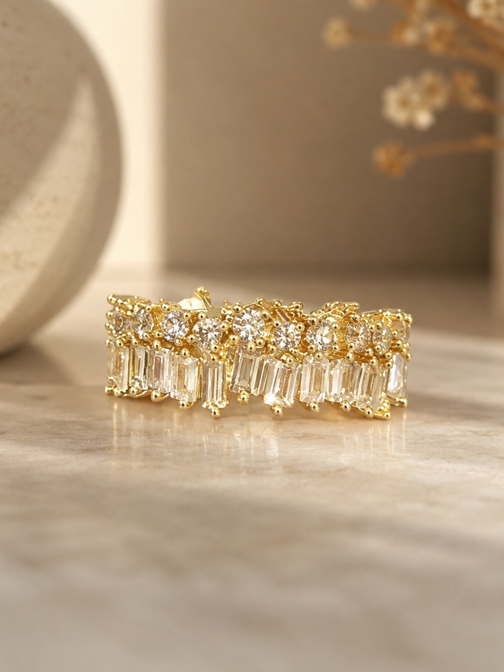 14K Gold Filled AAAAA CZ Baguette Stacking Ring - Size 8. Stamped.